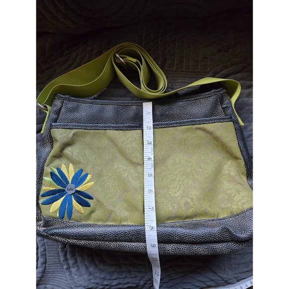 Haiku Womens Green & Gray Crossbody Shoulder Bag With Floral Embroidery - Picture 6 of 6